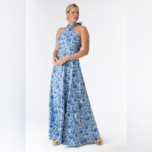 Fallon Porcelain Petals Smith & Quinn Blue Floral Halter-Tie Maxi Dress